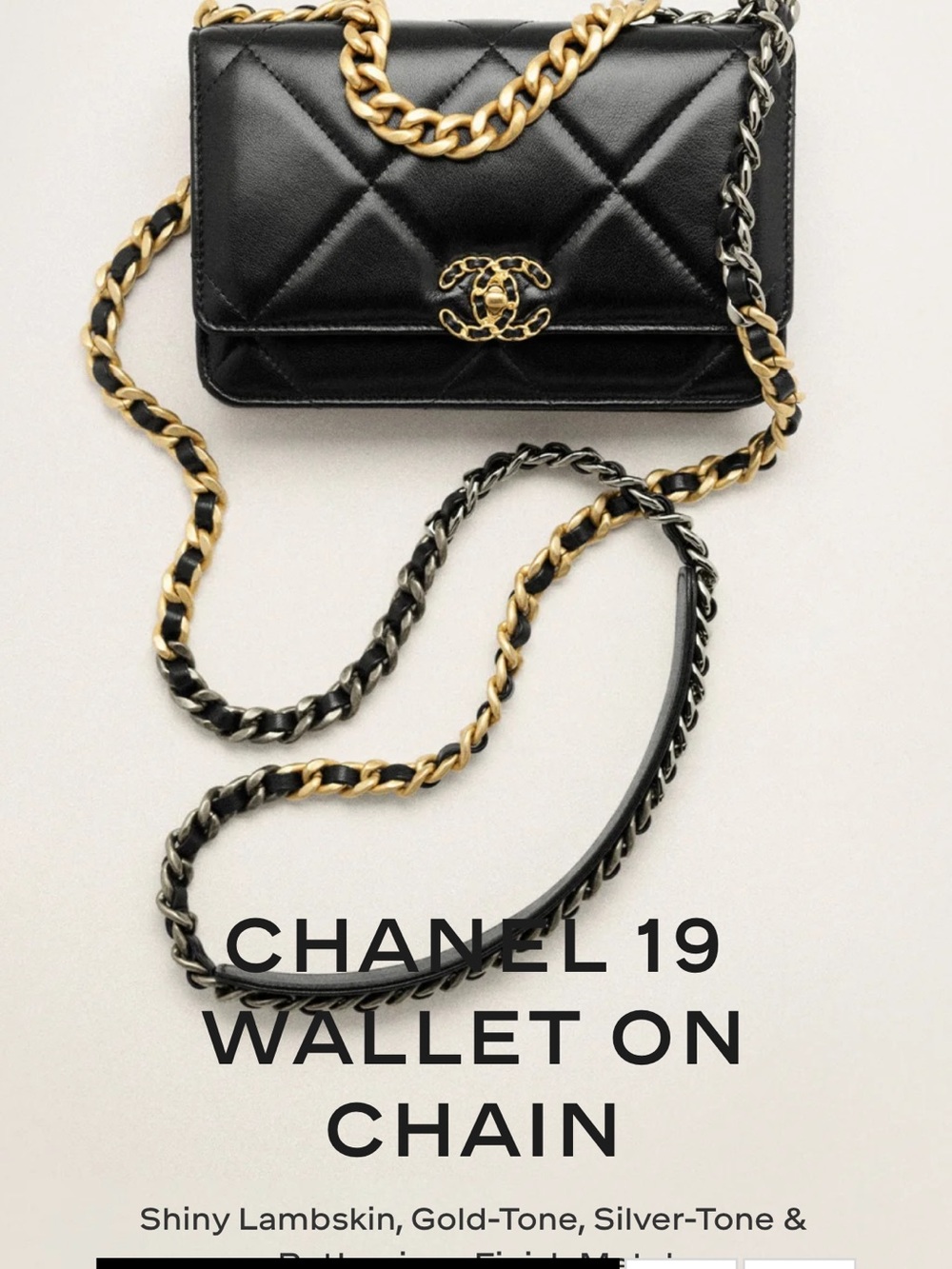 CHANEL Black Quilted Lambskin Crossbody with Gold & Silver Chain